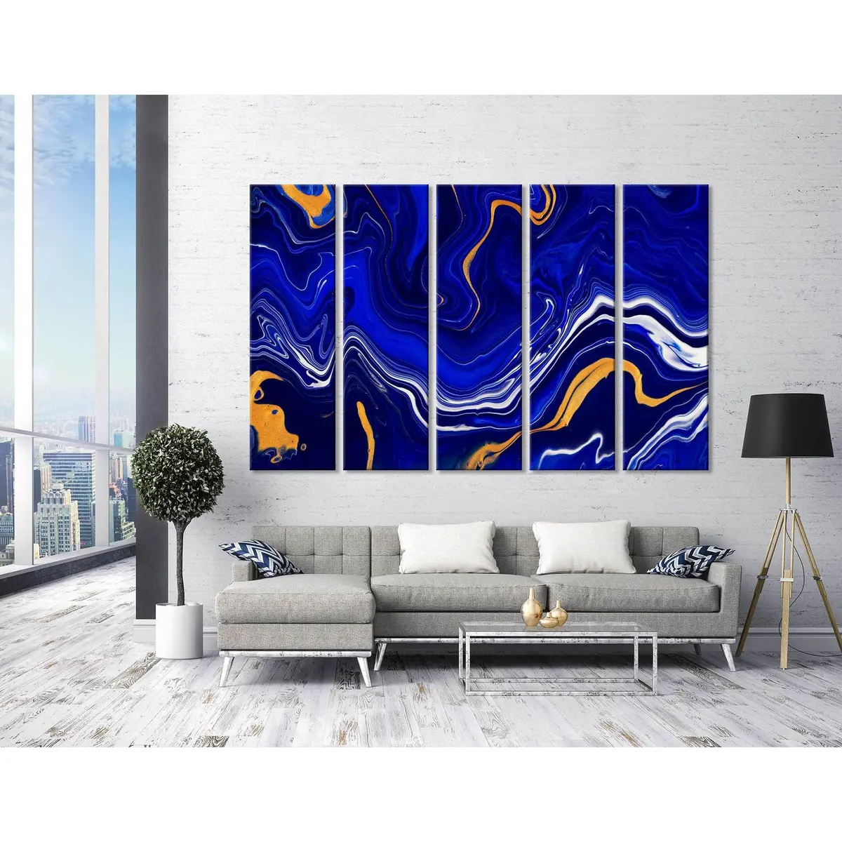 Premium Abstract Canvas Art in Blue, Yellow & White – Ready-to-Hang Wall Decor #04403 - Image 3