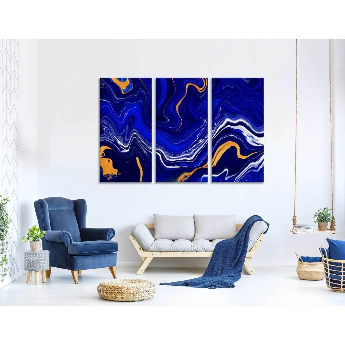 Blue, Yellow And White Anomaly Abstract №04403 Ready To Hang Canvas Print 5