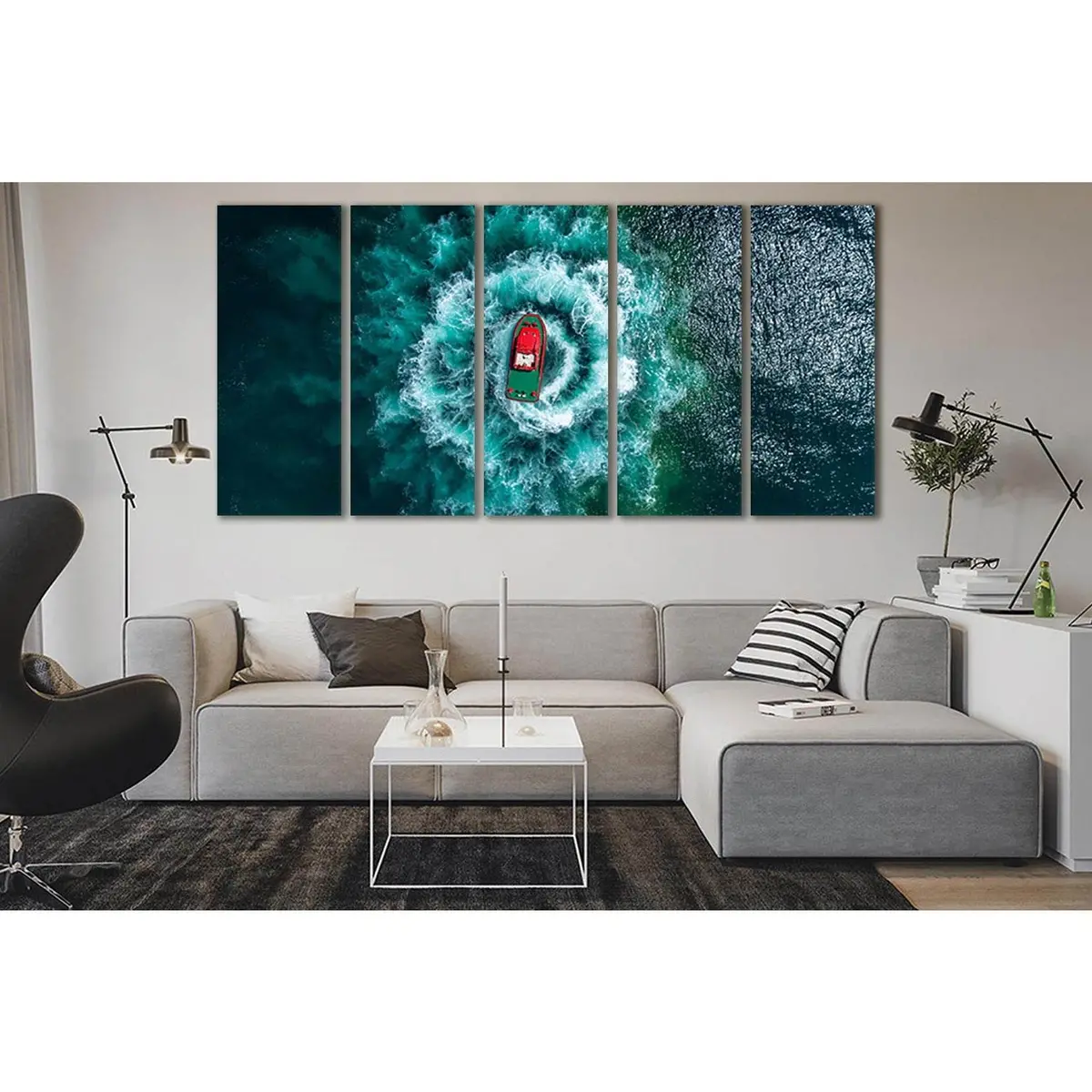 Top-View Ocean Boat Canvas Print №SL151 – Ready-to-Hang Wall Art - Image 3