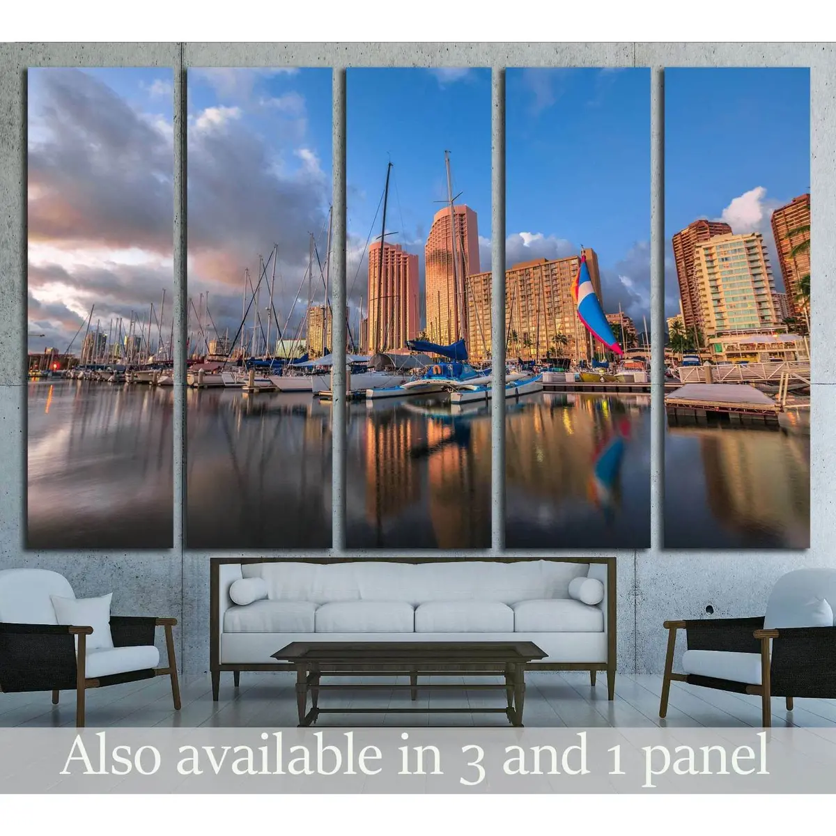 Ala Wai Harbor Boats and Yachts Canvas Print Featuring Honolulu Skyline – Ready-to-Hang Wall Art