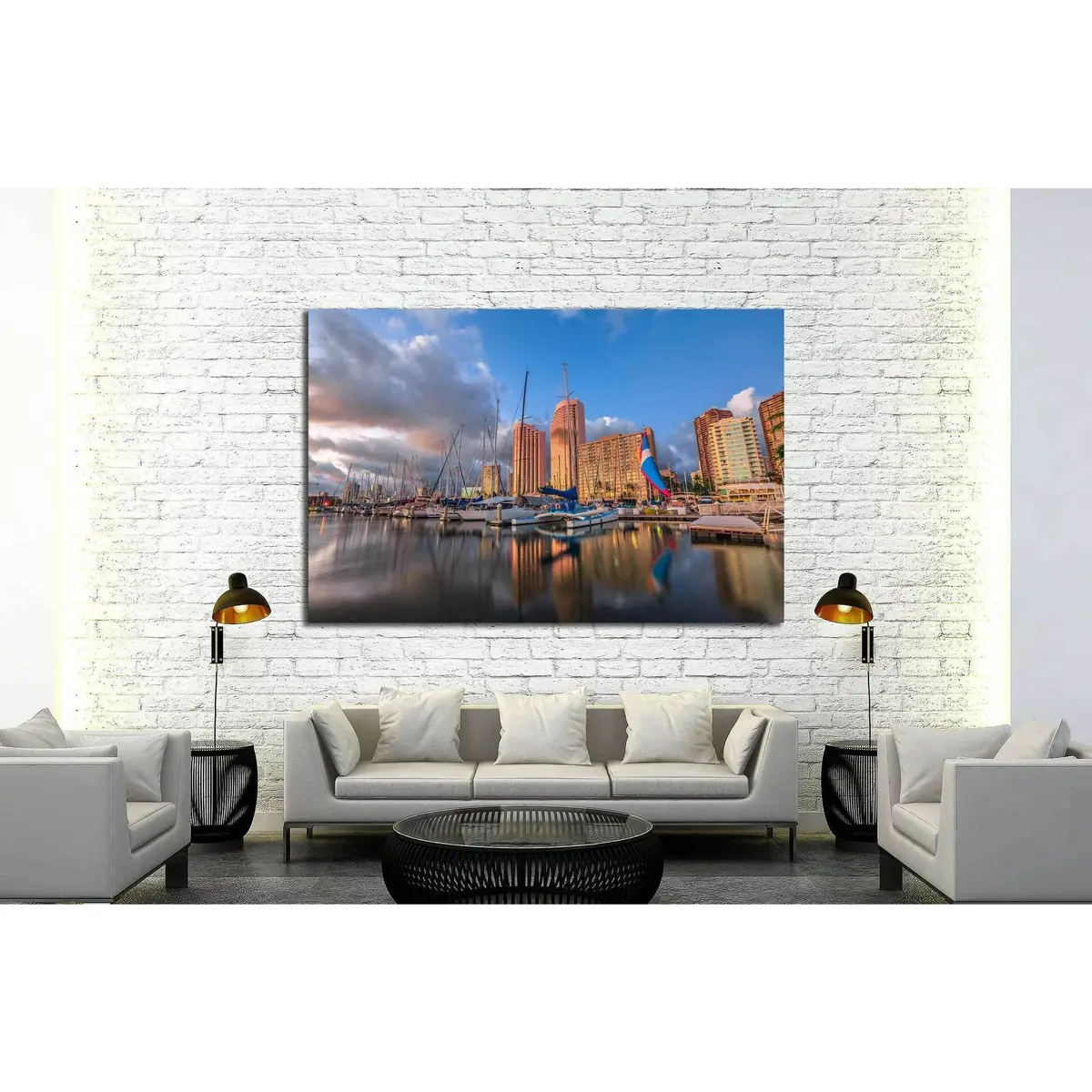 Boats And Yachts, Ala Wai Harbor, Hawaii And Honolulu Skyline №1731 Ready To Hang Canvas Print 2