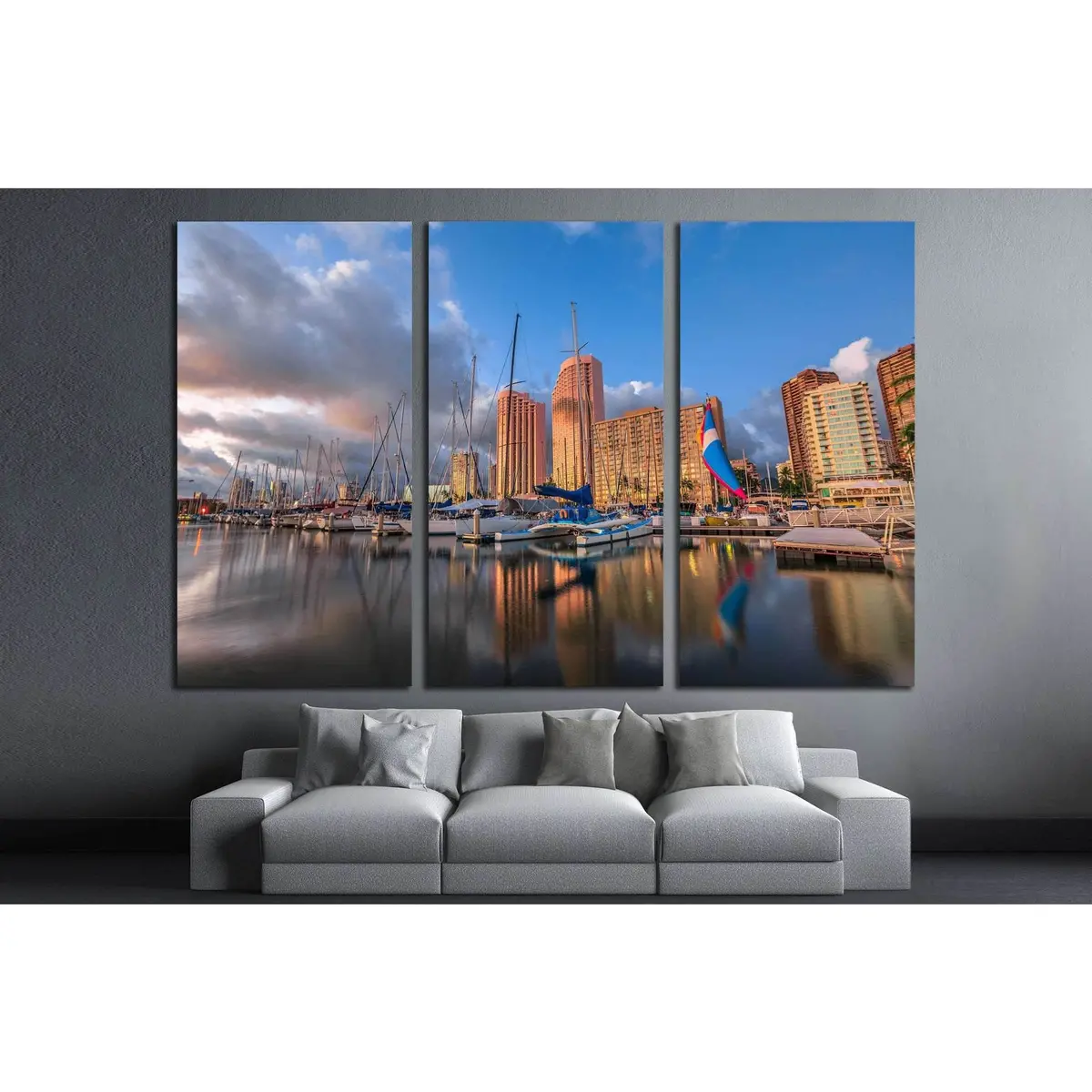 Boats And Yachts, Ala Wai Harbor, Hawaii And Honolulu Skyline №1731 Ready To Hang Canvas Print 5
