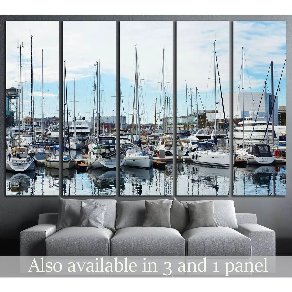 Barcelona Harbor Boats Canvas Wall Art – Ready-to-Hang Print