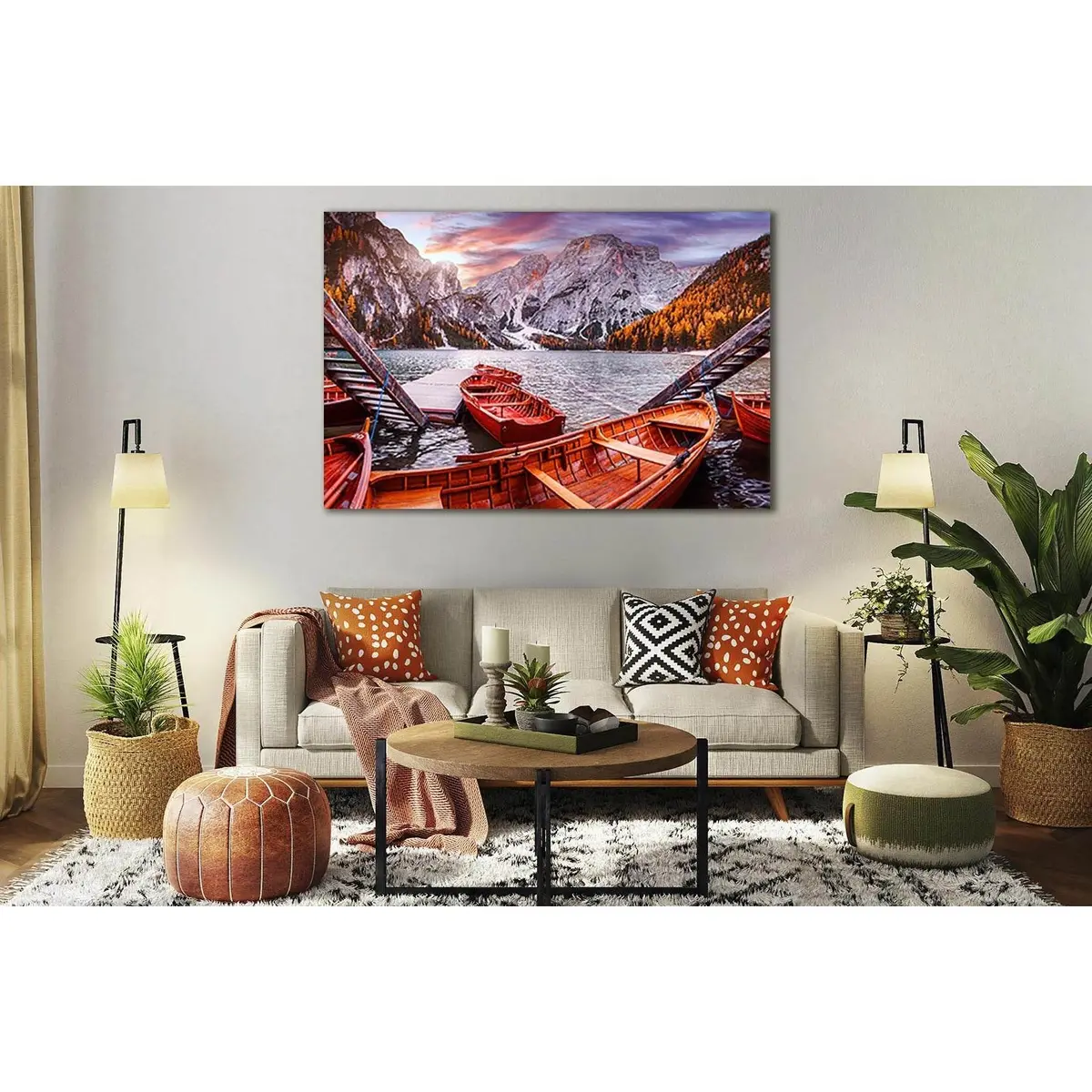 Boats On The Alpine Lake Braies №Sl18 Ready To Hang Canvas Print 1