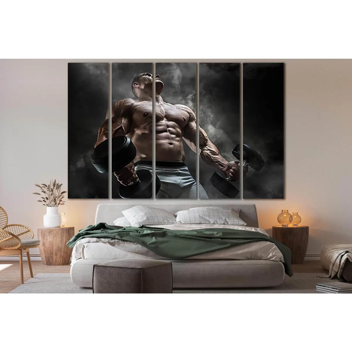 Muscular Fitness Man Lifting Dumbbells – SL899 Premium Ready-to-Hang Canvas Art - Image 3
