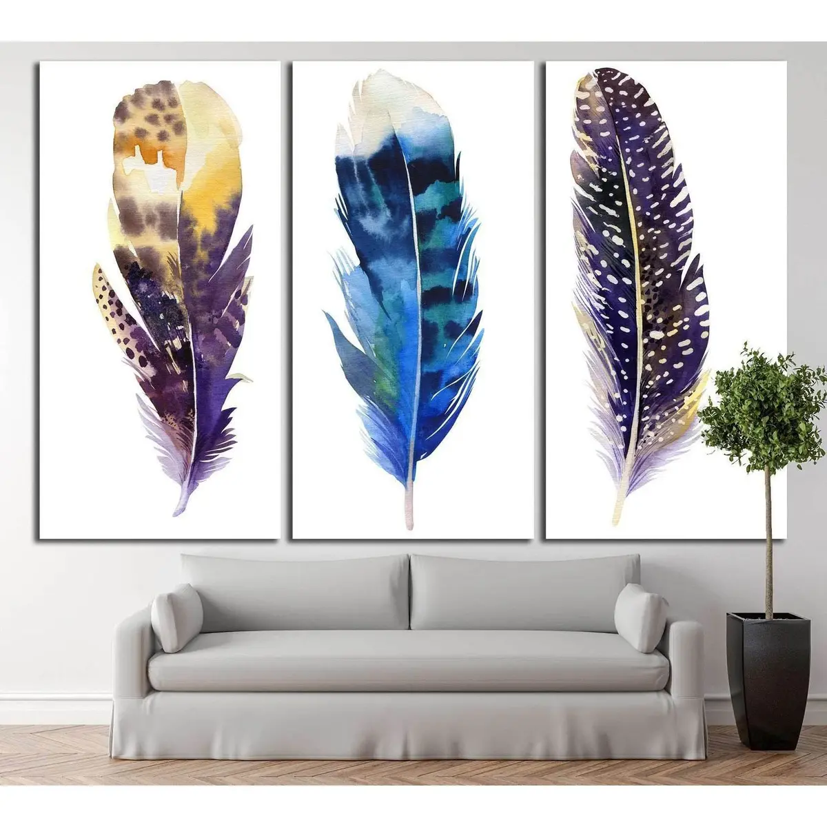 Boho Feather Set №733 Gallery Wrapped Canvas Art 1