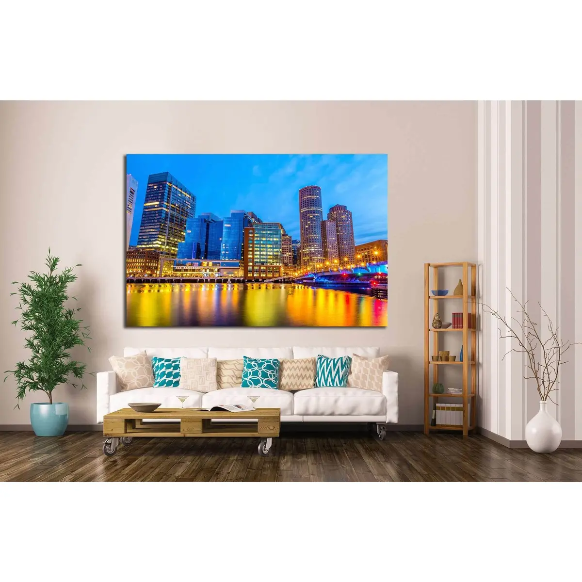 Boston Harbor And Financial District At Twilight In Boston, Massachusetts №1684 Ready To Hang Canvas Print 2