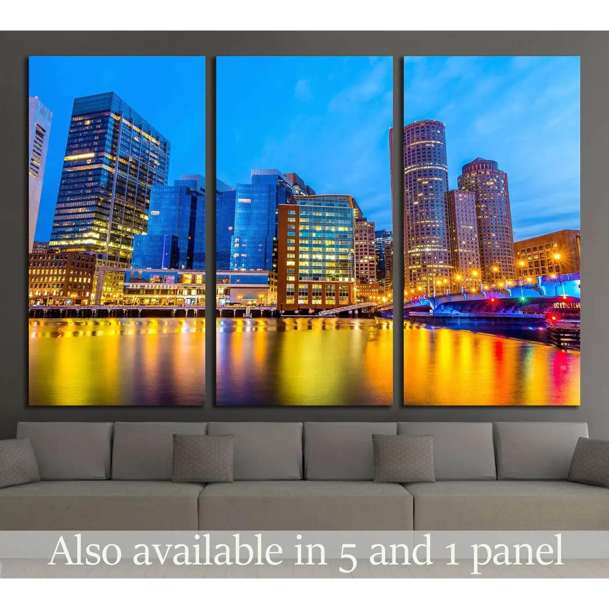Boston Harbor And Financial District At Twilight In Boston, Massachusetts №1684 Ready To Hang Canvas Print 5