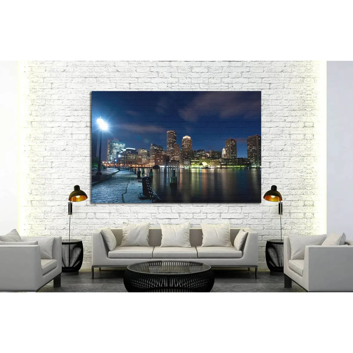 Boston's Waterfront Area At Night №1140 Ready To Hang Canvas Print 2