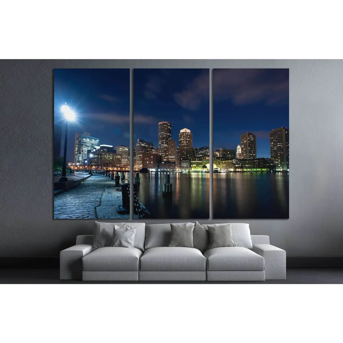 Boston's Waterfront Area At Night №1140 Ready To Hang Canvas Print 5
