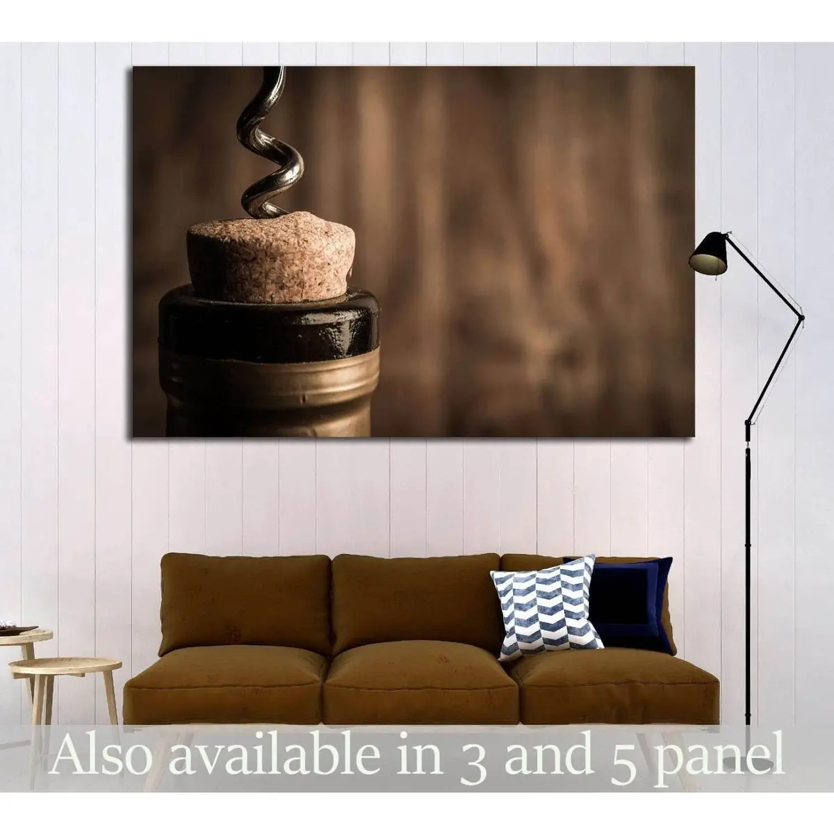 Bottle Of Wine With Corkscrew On Wooden Background №1922 Ready To Hang Canvas Print 1