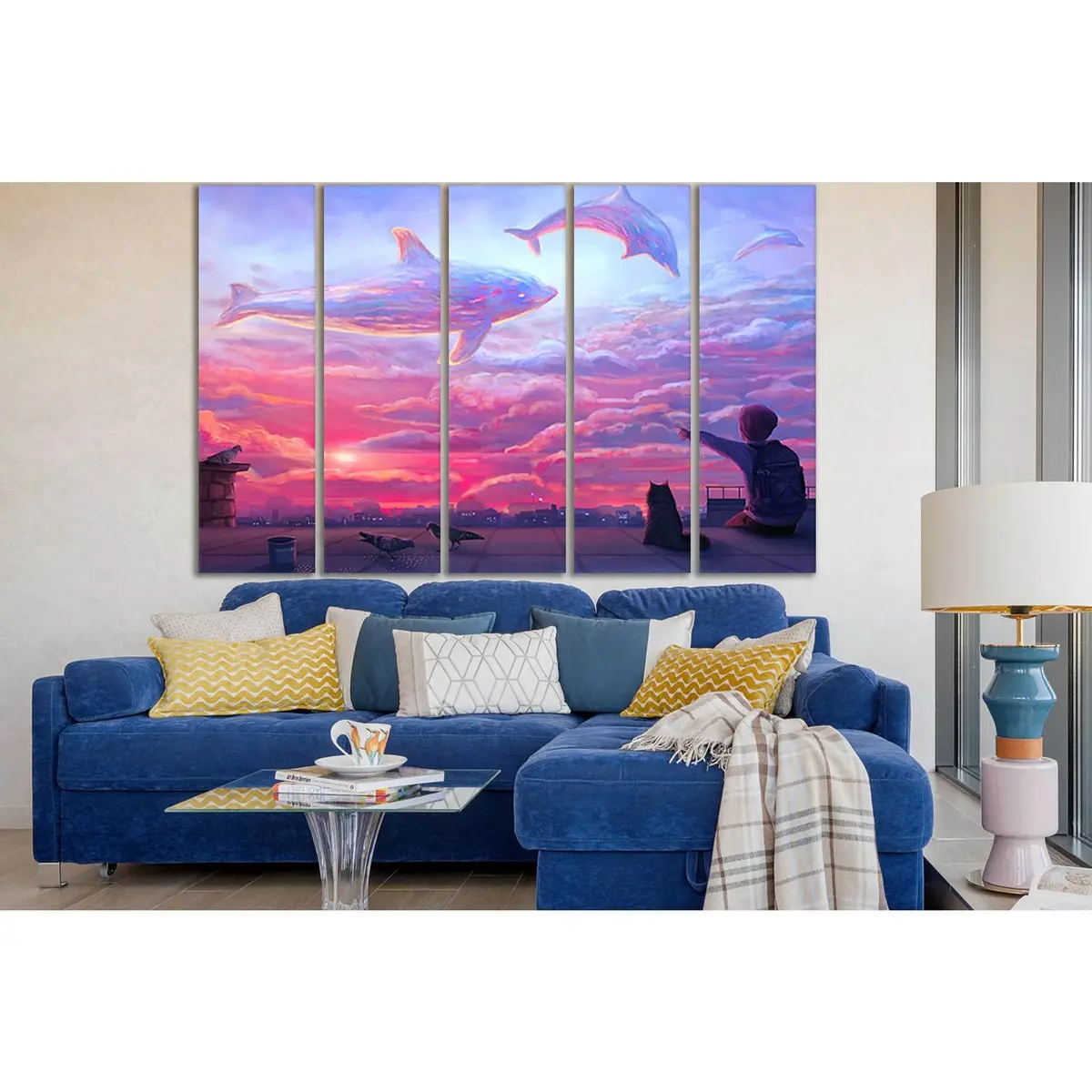 Cloud Dolphin Silhouette Boy Wall Art – SL1220 Ready-to-Hang Canvas Print