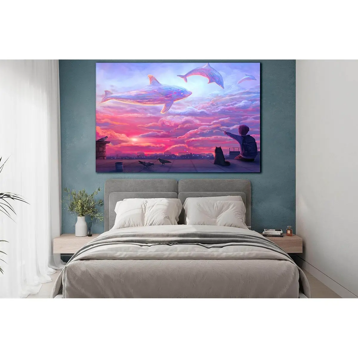Boy Looking At Cloud Dolphins №Sl1220 Ready To Hang Canvas Print 2