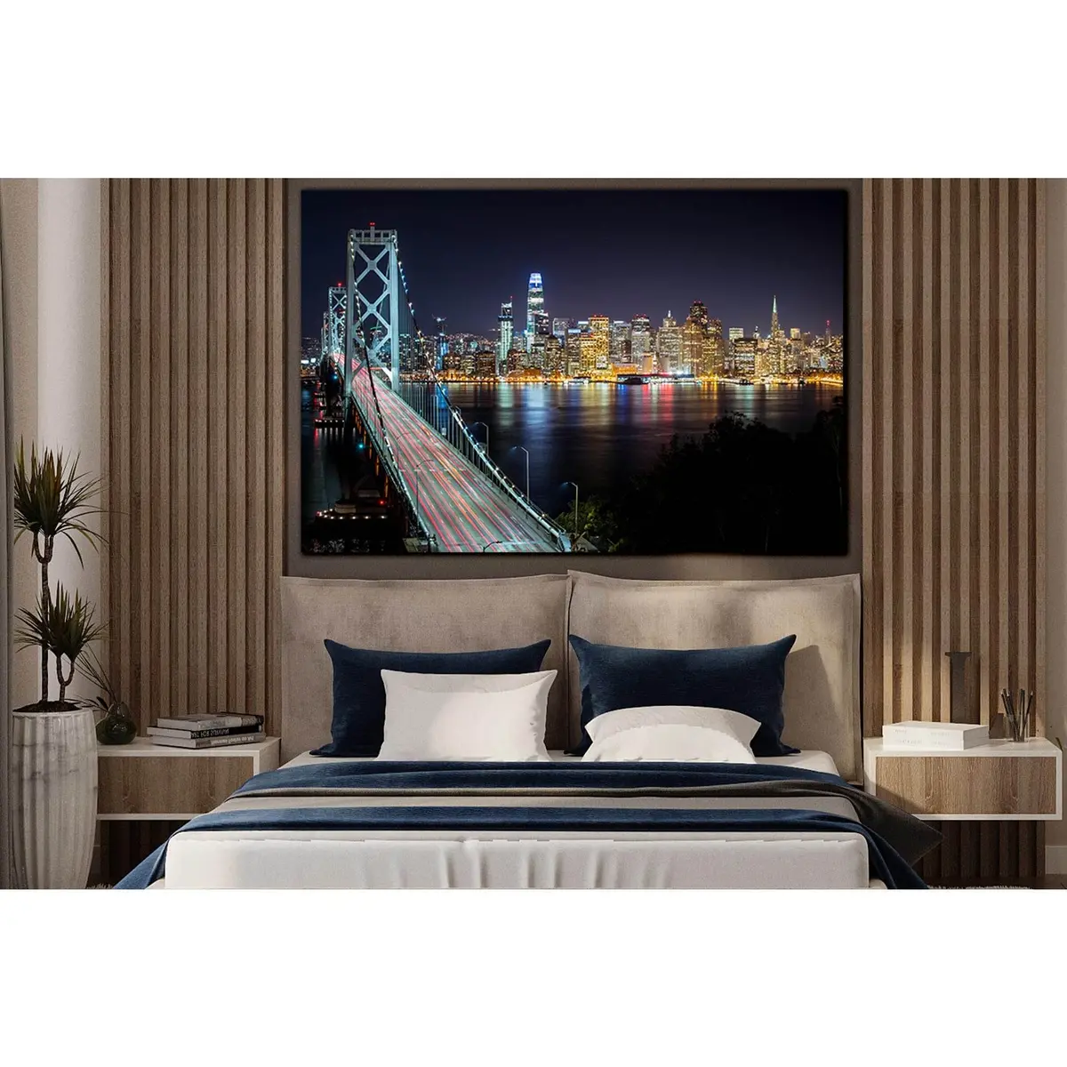 Bridge And Cityscape At Night №Sl1457 Ready To Hang Canvas Print 2