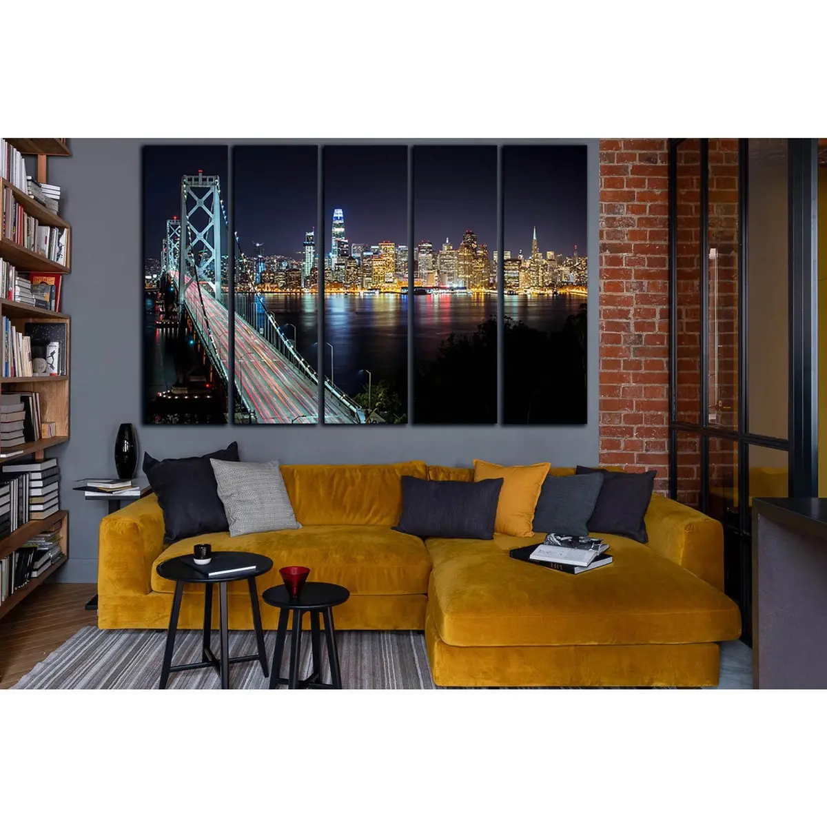 Premium Nighttime Bridge and Cityscape Canvas Art №SL1457 – Ready-to-Hang Wall Decor