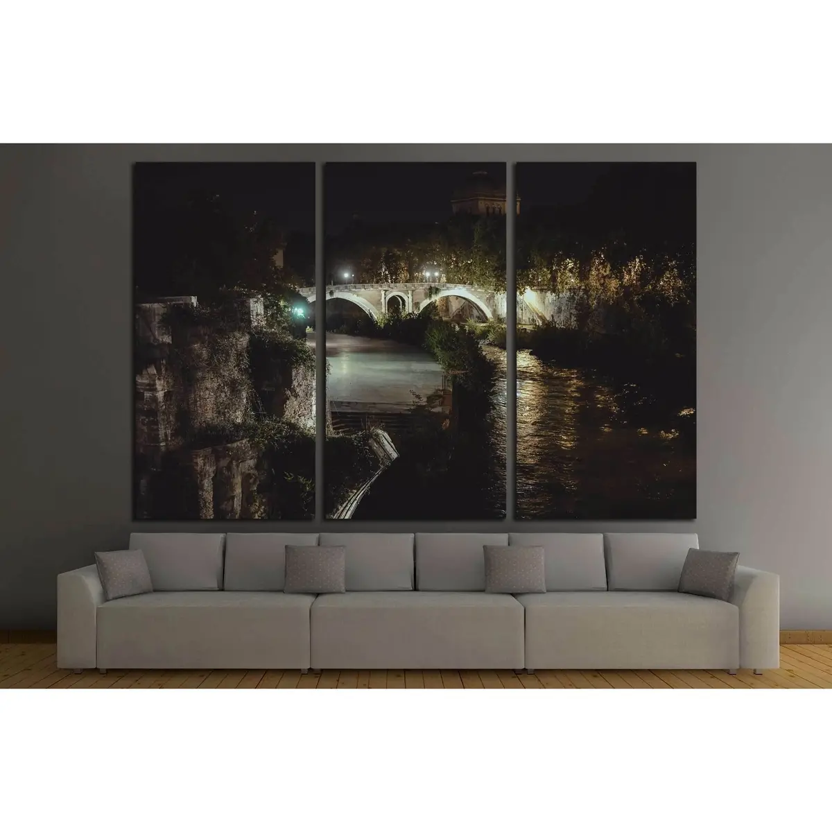 Bridge In Historical Center Of Rome, Italy From Top Of The Hill At Night Circa №2966 Ready To Hang Canvas Print 5