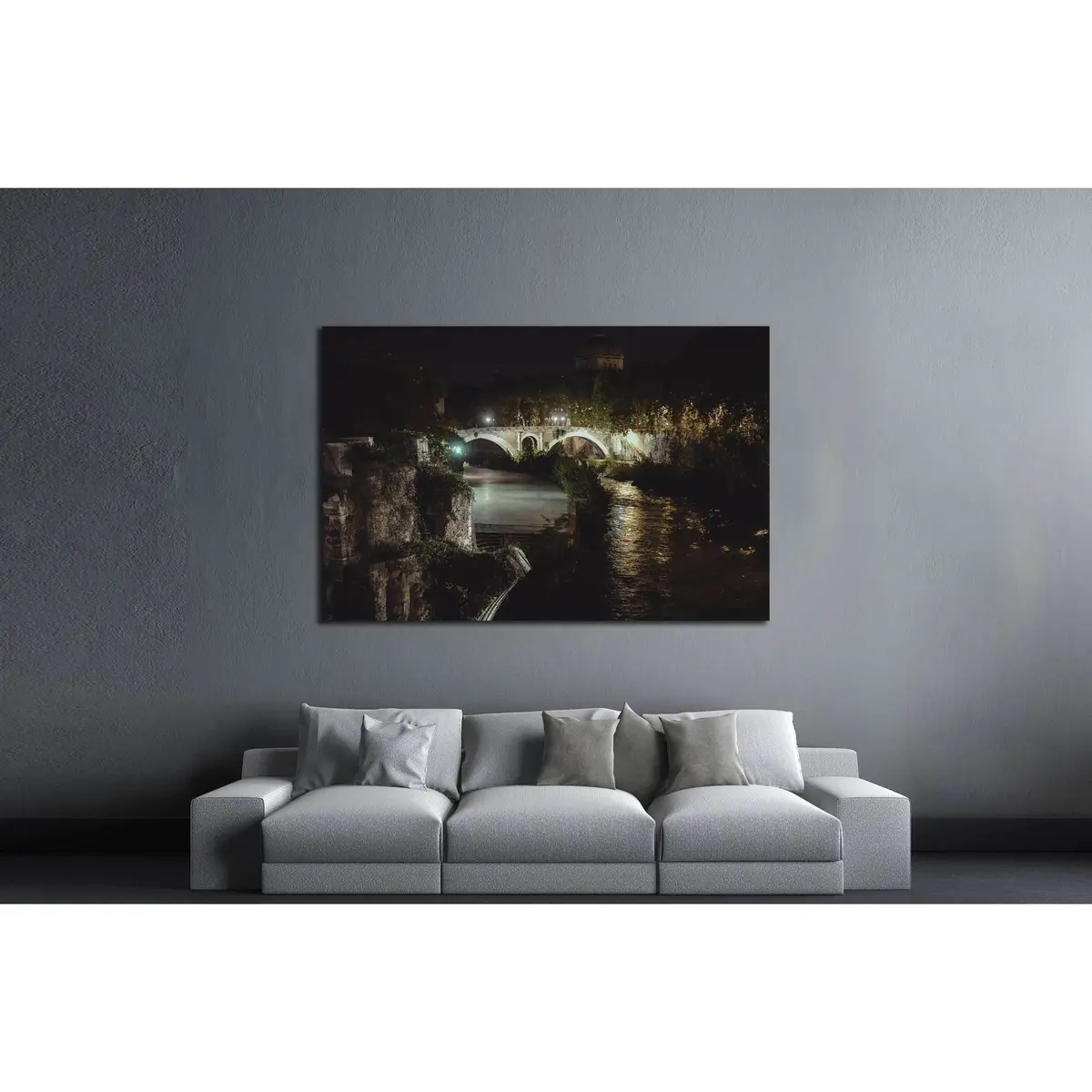 Bridge In Historical Center Of Rome, Italy From Top Of The Hill At Night Circa №2966 Ready To Hang Canvas Print 3