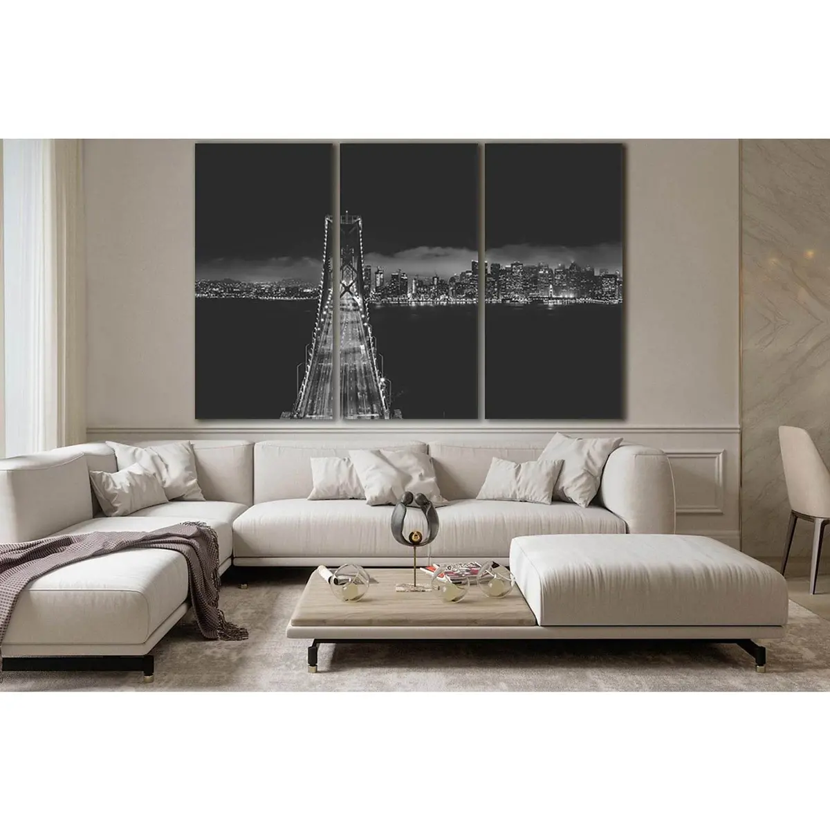 Bridge Near City Buildings Black And White №Sl849 Ready To Hang Canvas Print 5