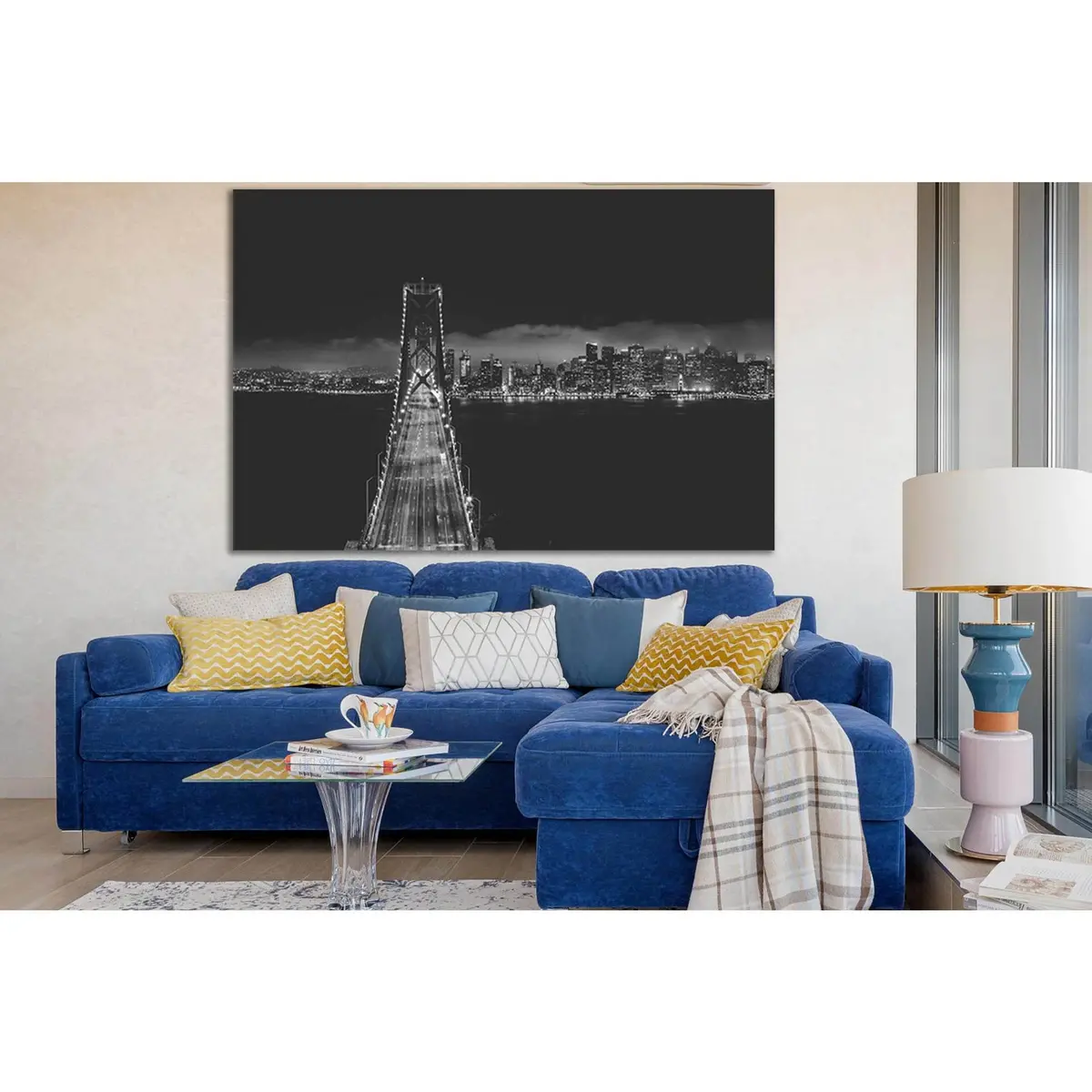 Bridge Near City Buildings Black And White №Sl849 Ready To Hang Canvas Print 2
