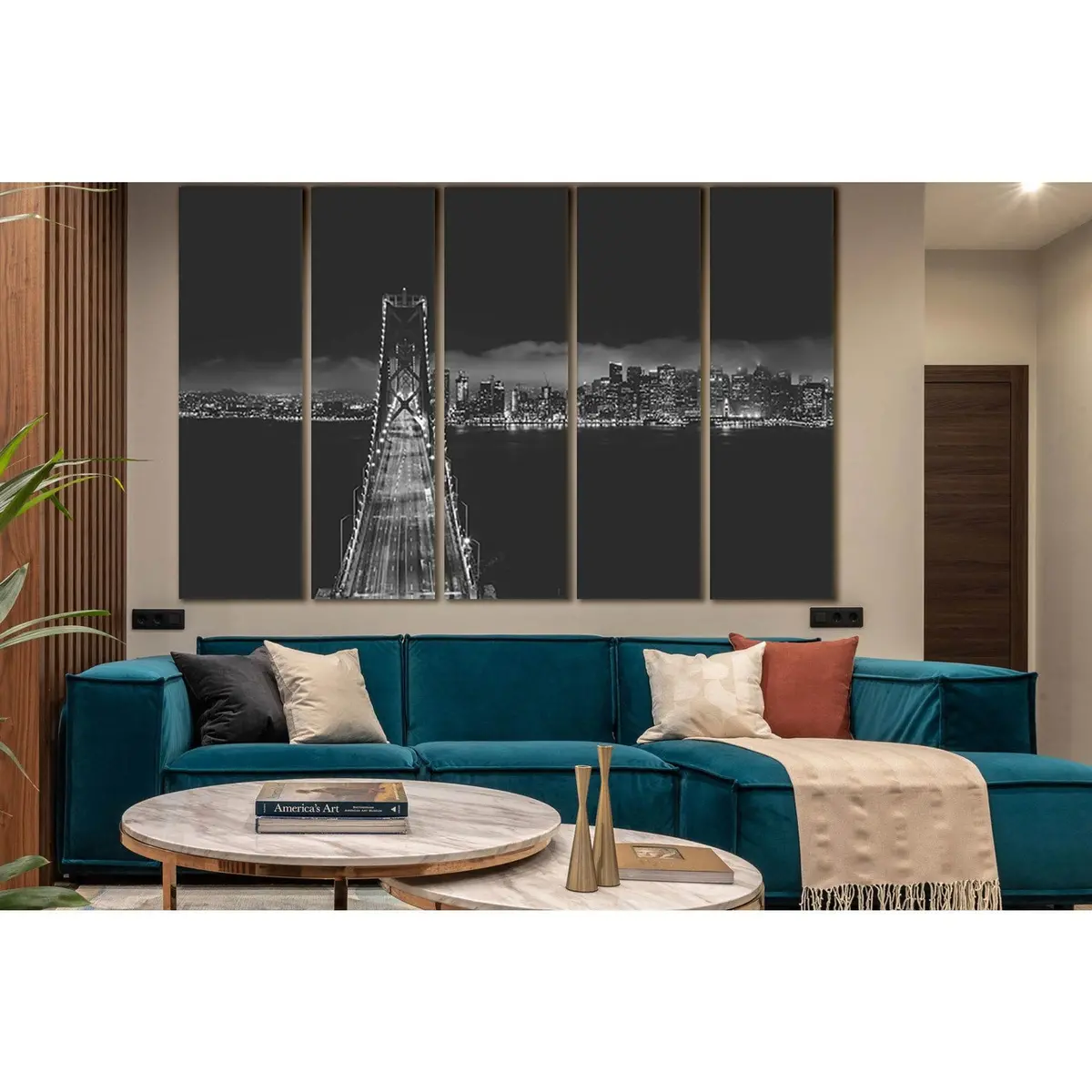 Modern Urban Bridge Silhouette Canvas Art – Black & White Wall Decor (SL849) - Image 3