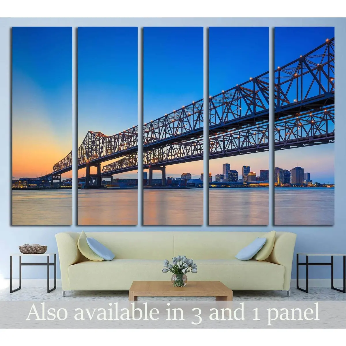 Mississippi River Bridge & Downtown New Orleans Canvas Wall Art – Ready-to-Hang Print #1728