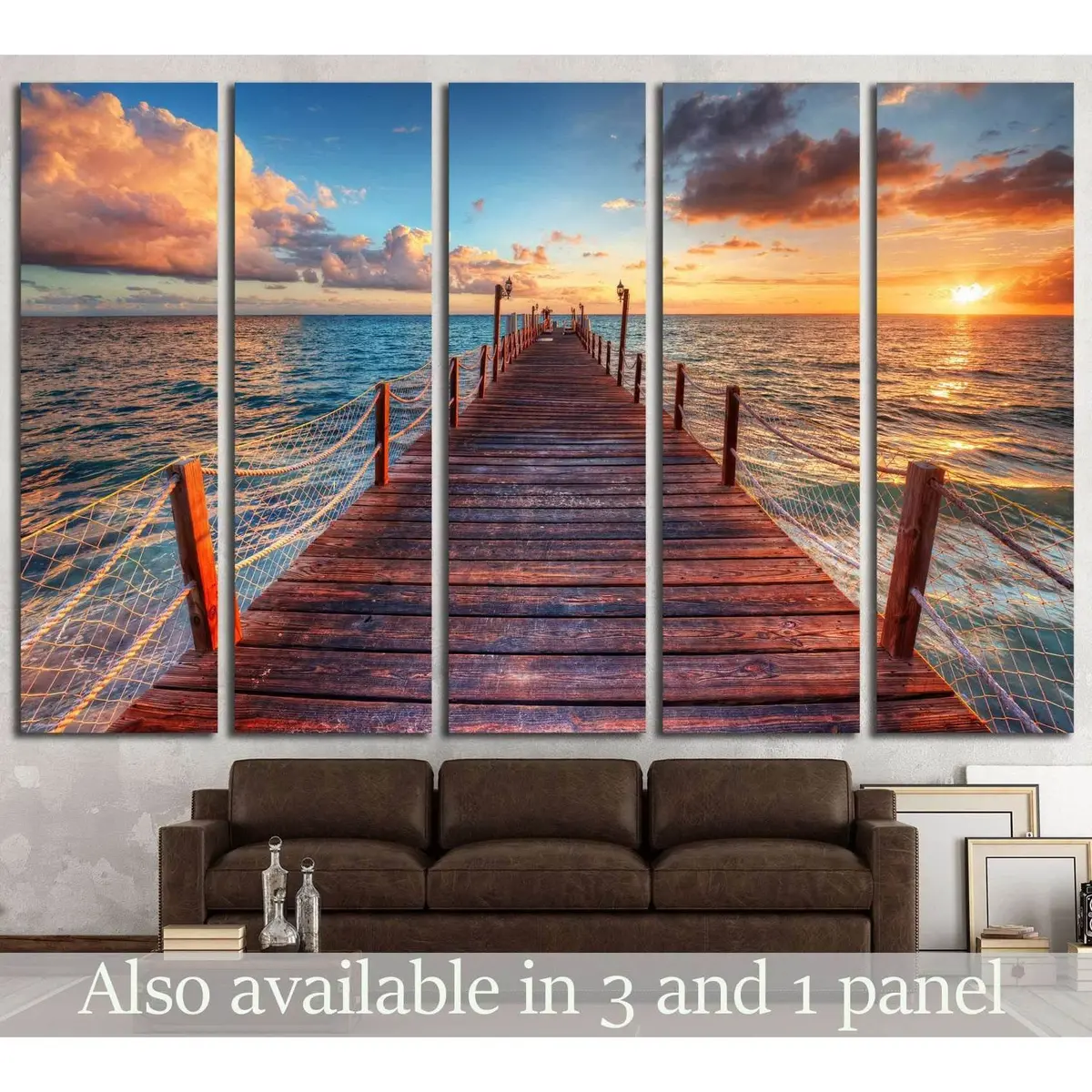 Vibrant Sunrise Over Ocean Pier Canvas Art Print – Ready-to-Hang, #1816