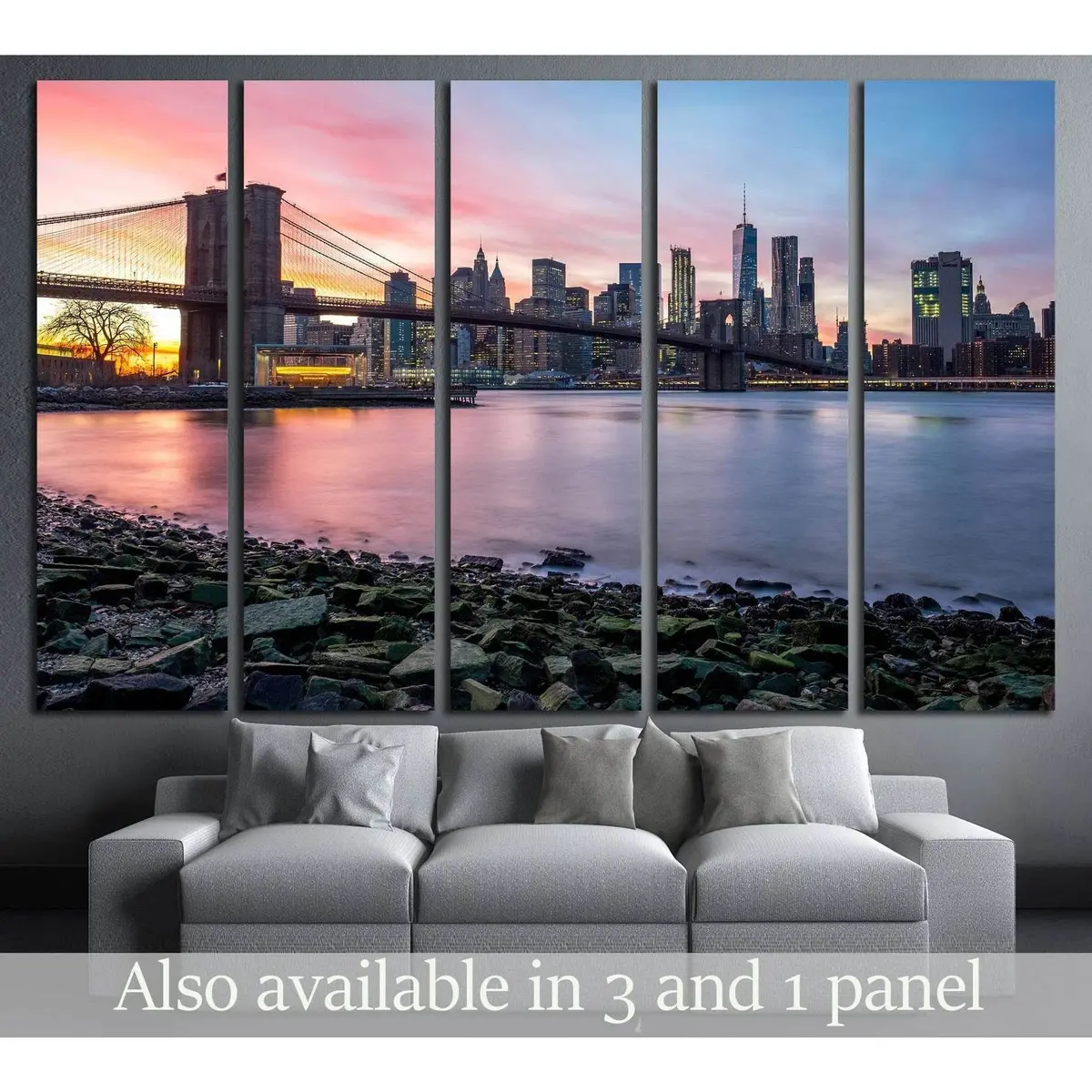 Sunset Skyline Canvas Art: Brooklyn Bridge & Downtown Manhattan from Brooklyn Bridge Park