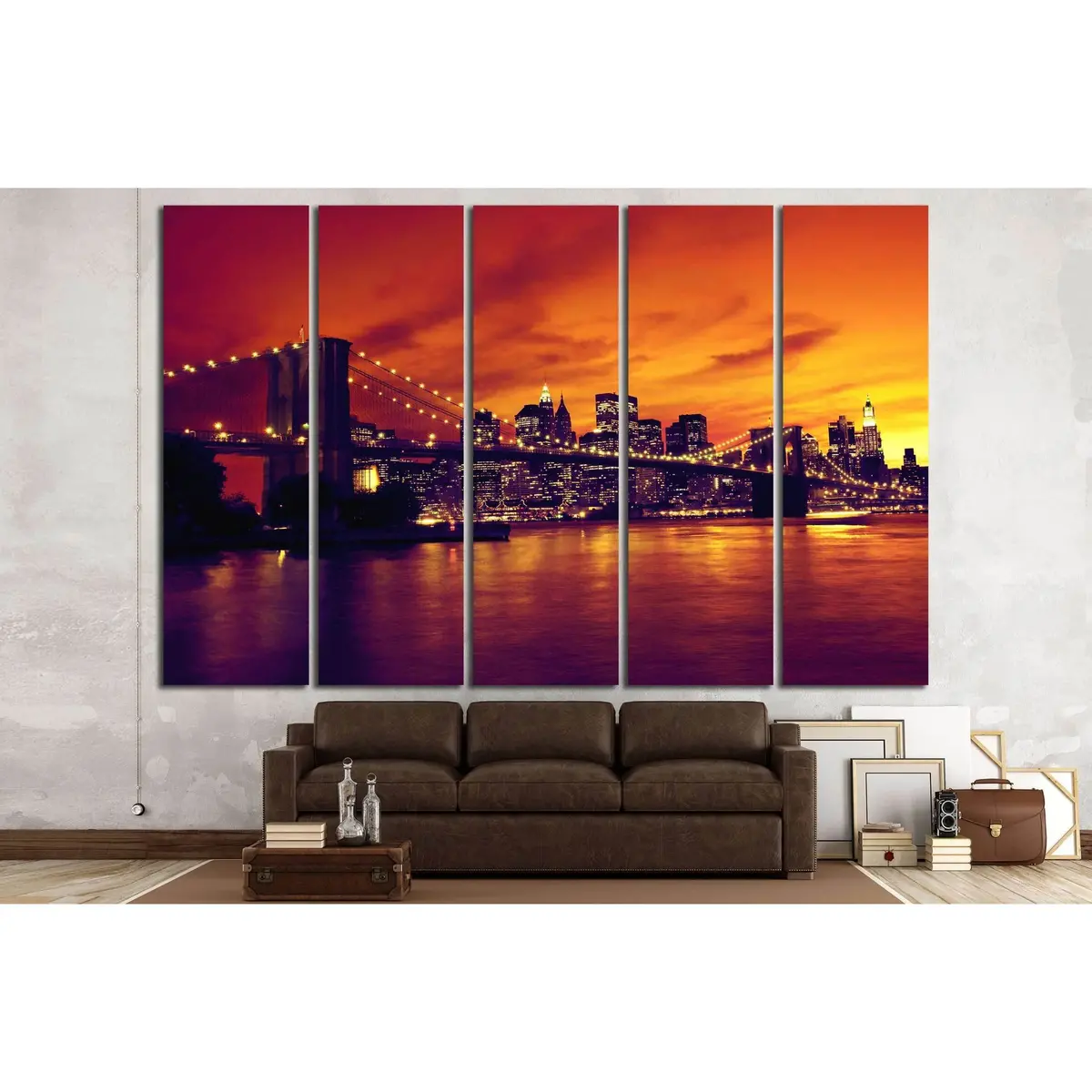 Sunset Over Brooklyn Bridge: Manhattan Skyline in Warm Orange Tones – Ready-to-Hang Canvas Art - Image 3