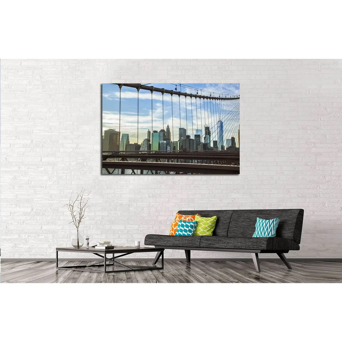 Brooklyn Bridge Wires With Manhattan Skyline Background №2954 Ready To Hang Canvas Print 3