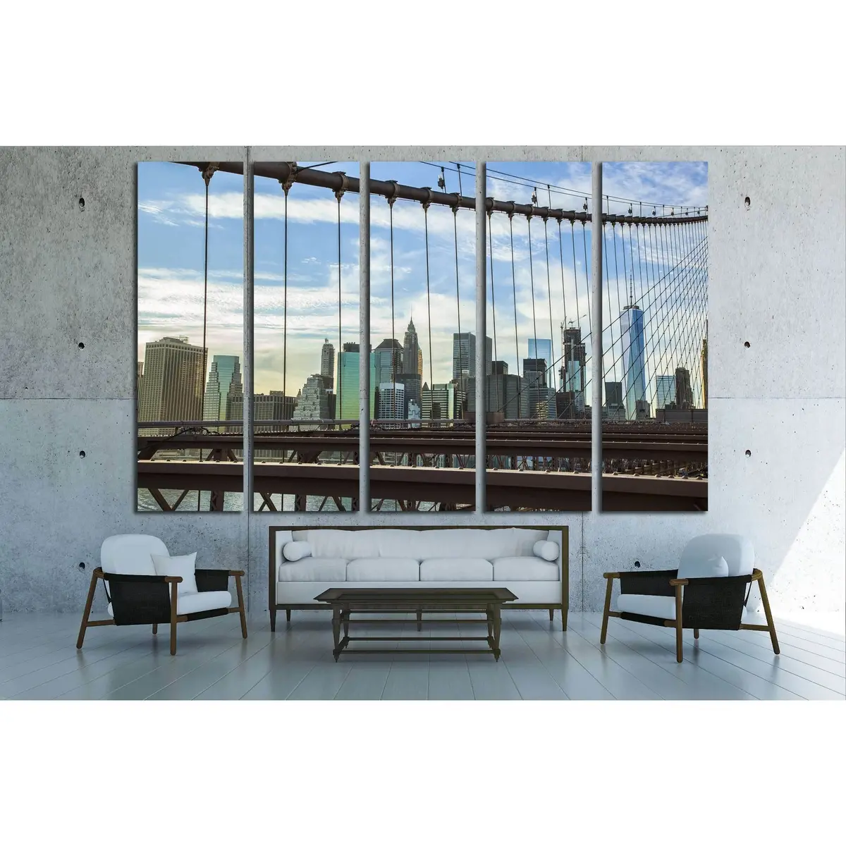 Brooklyn Bridge Cable Detail Against Manhattan Skyline — Ready-to-Hang Canvas Art Print #2954 - Image 3