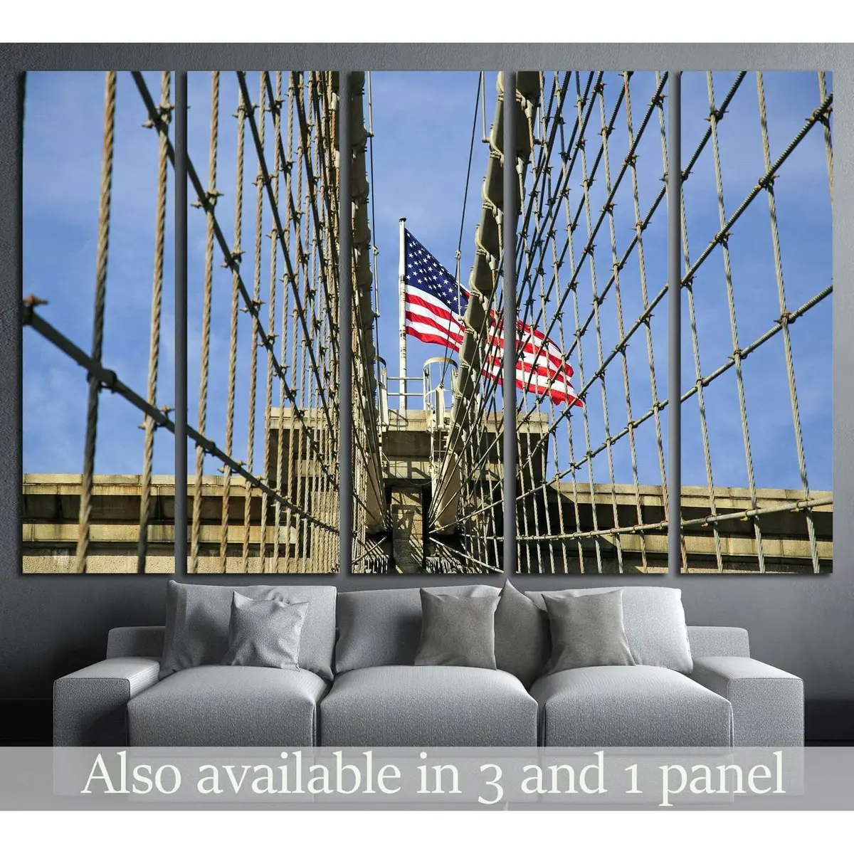 Brooklyn Bridge & American Flag Canvas Wall Art – Ready-to-Hang Print #1204