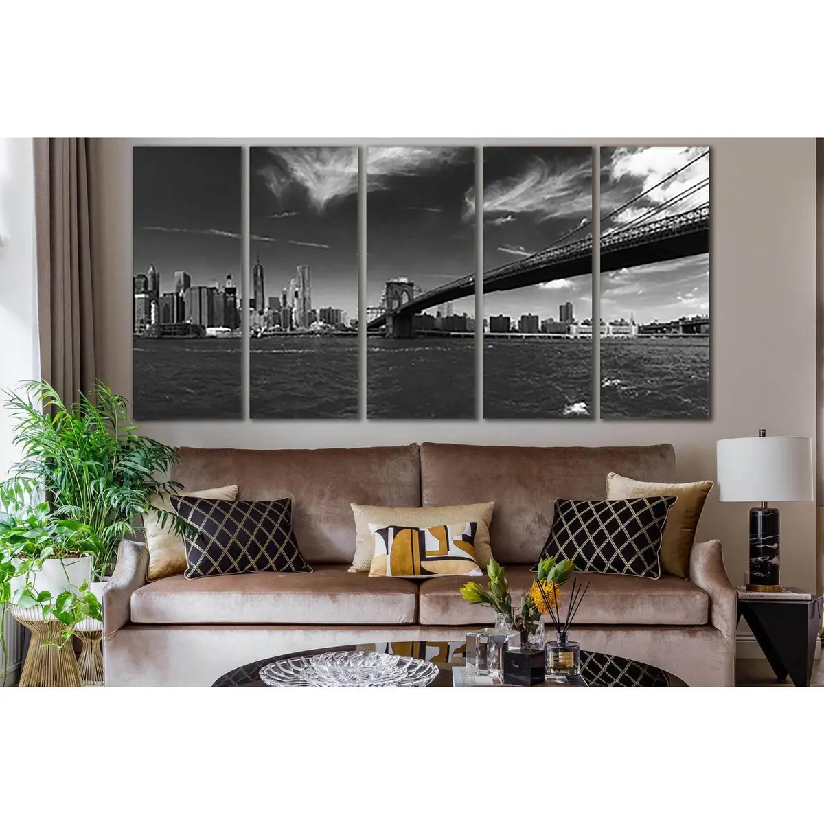 Brooklyn Bridge Monochrome Canvas Art Print – Pre-Hung SL841 - Image 3