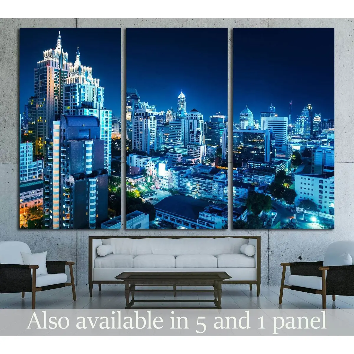 Buildings Of The City Of Bangkok At Night. Thailand №2323 Ready To Hang Canvas Print 5