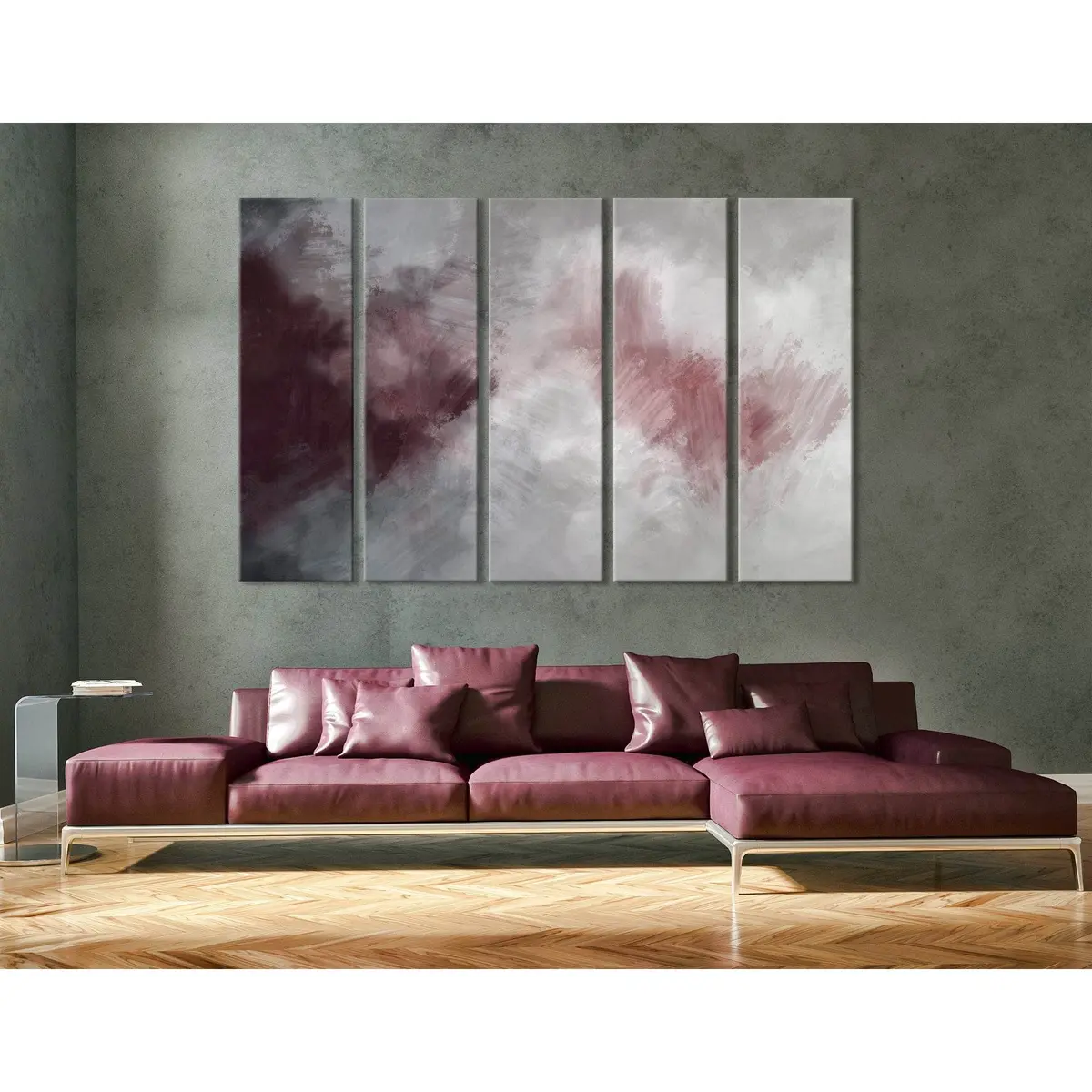 Premium Burgundy and Gray Abstract Canvas Art Print №04378 – Ready-to-Hang Wall Decor