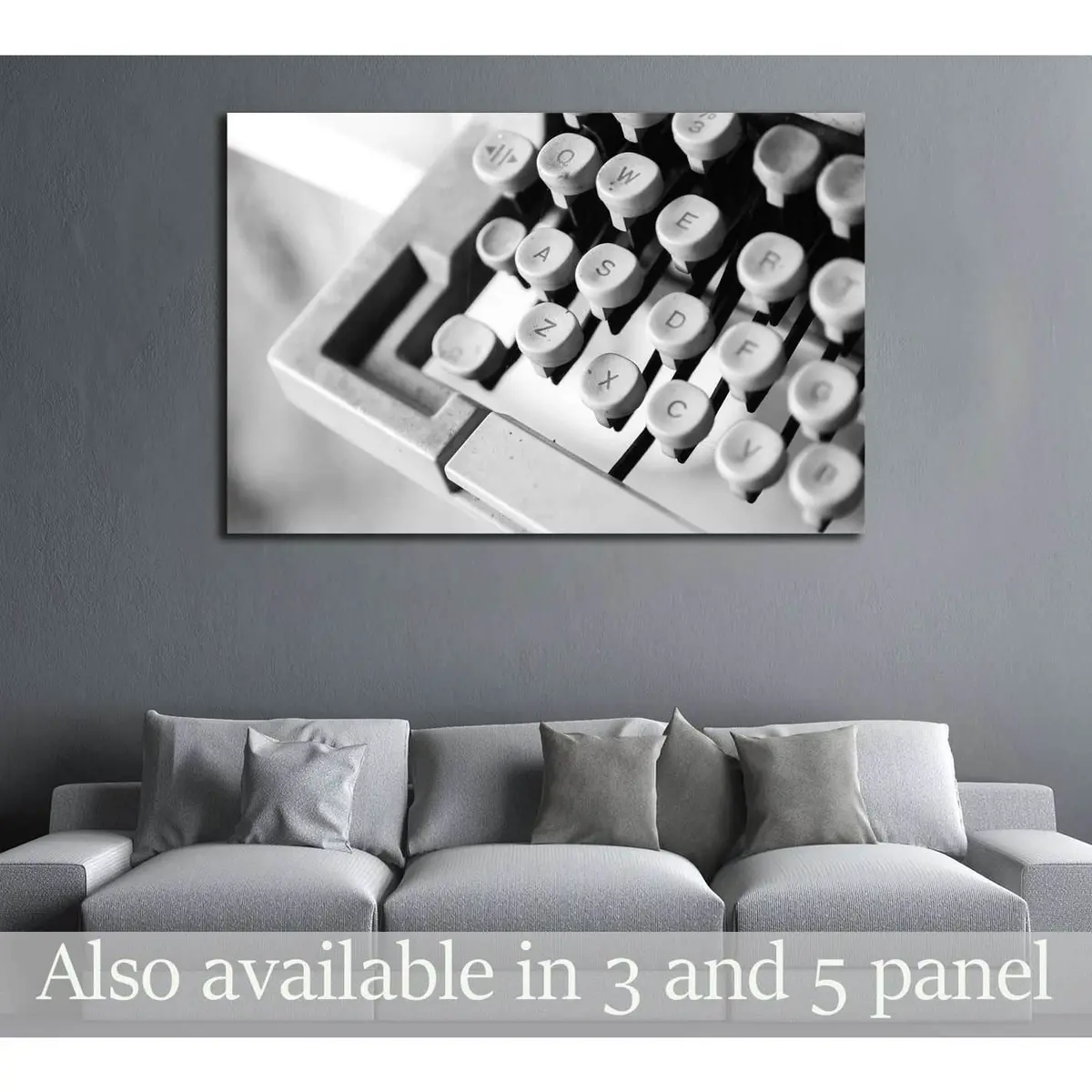 Buttons Of An Old Typewriter Machine For Background - Retro Style Black And White №3277 Ready To Hang Canvas Print 1