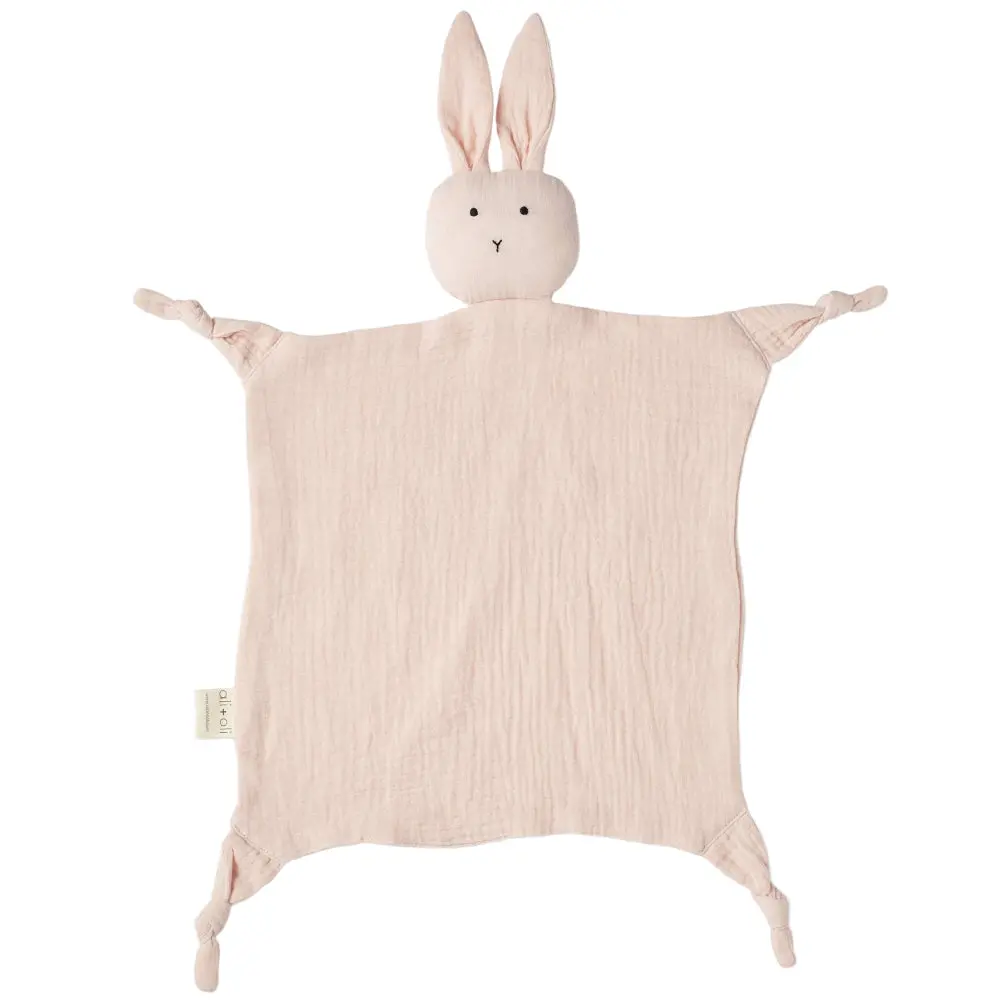 Ali + Oli Muslin Cotton Bunny Security Blanket - 14" X 14" 1