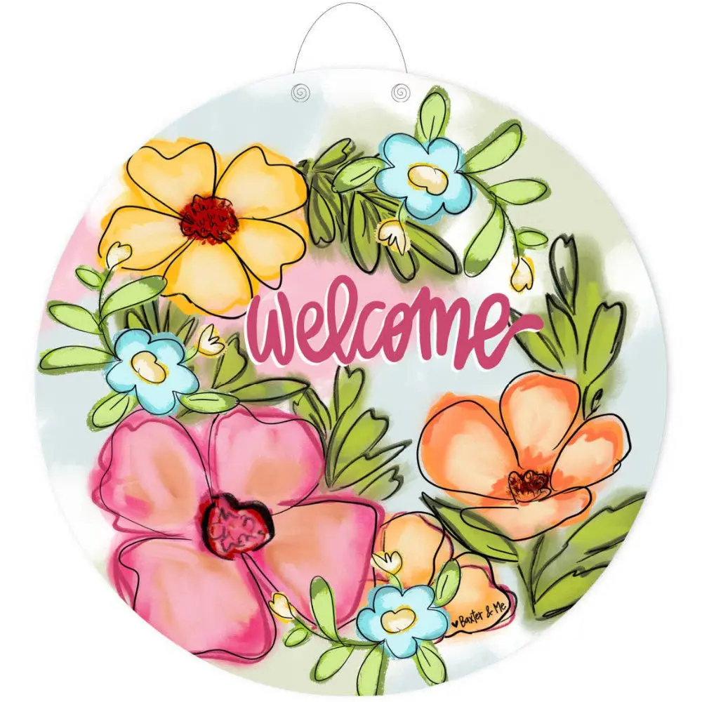 Baxter & Me Floral "Welcome" Door Hanger - 23" 1