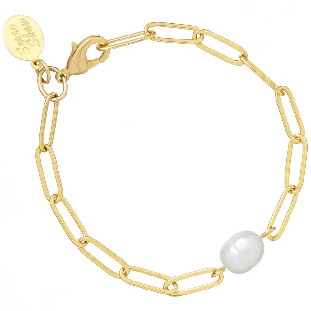 Susan Shaw Gold Freshwater Penny Pearl Paperclip Bracelet 1