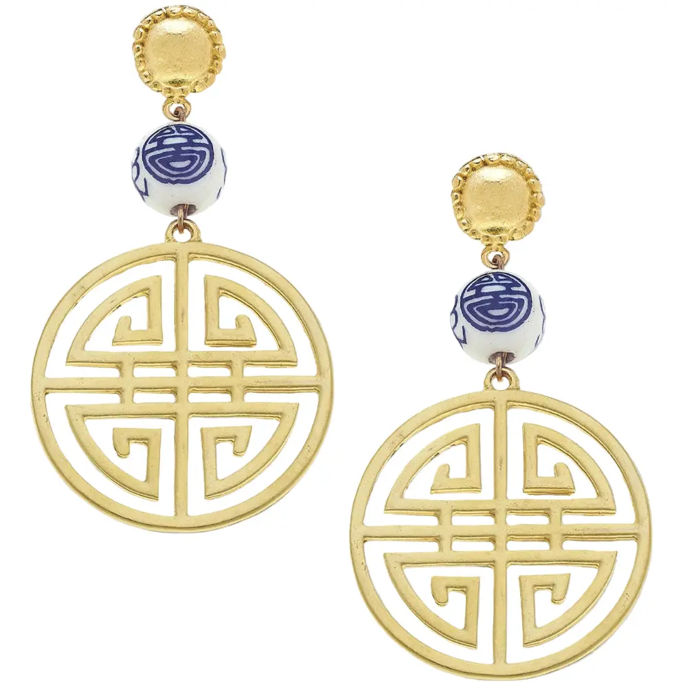 Susan Shaw Gold & Porcelain Bead Happiness Jar Earrings 1