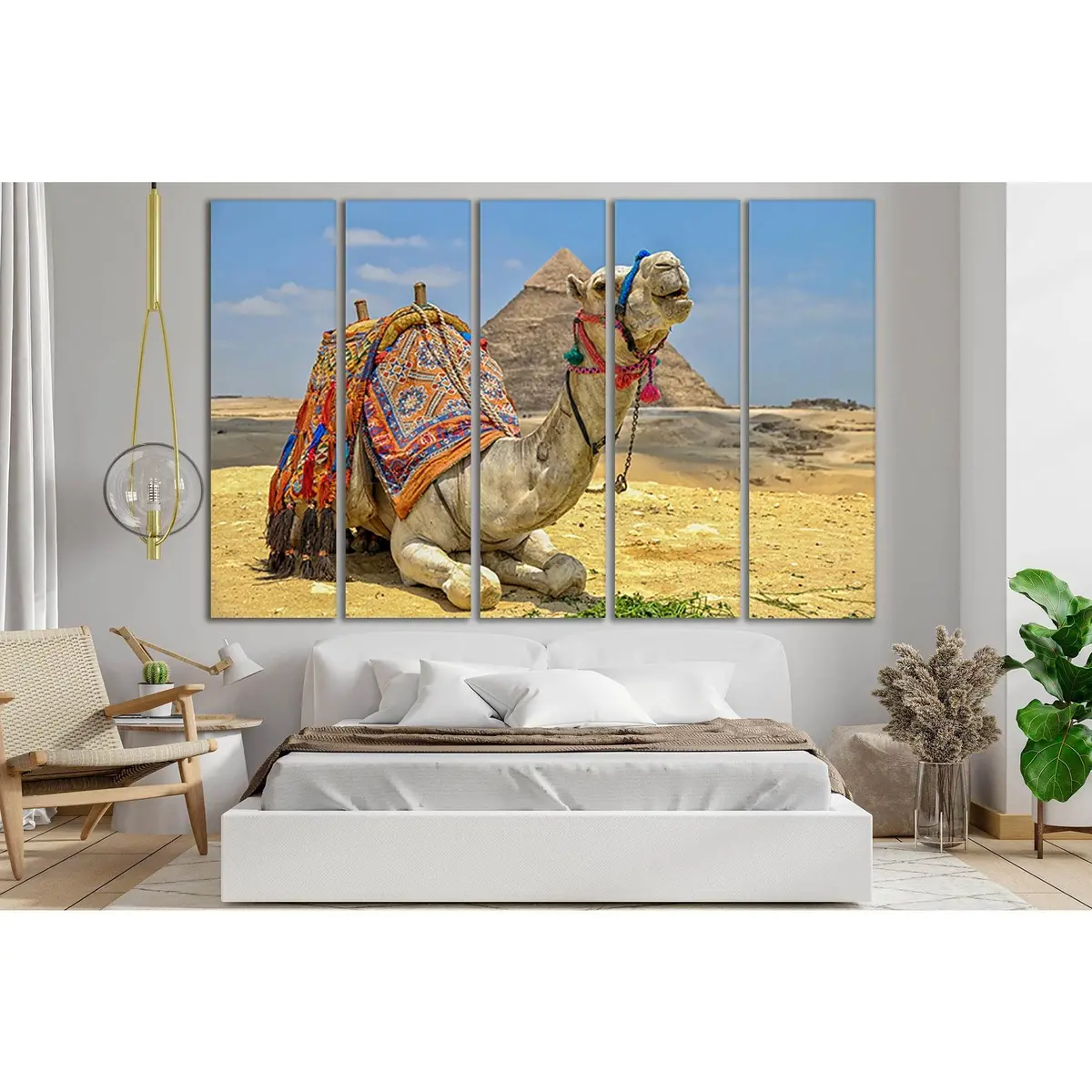 Ready-to-Hang Desert Camel and Pyramid Canvas Print