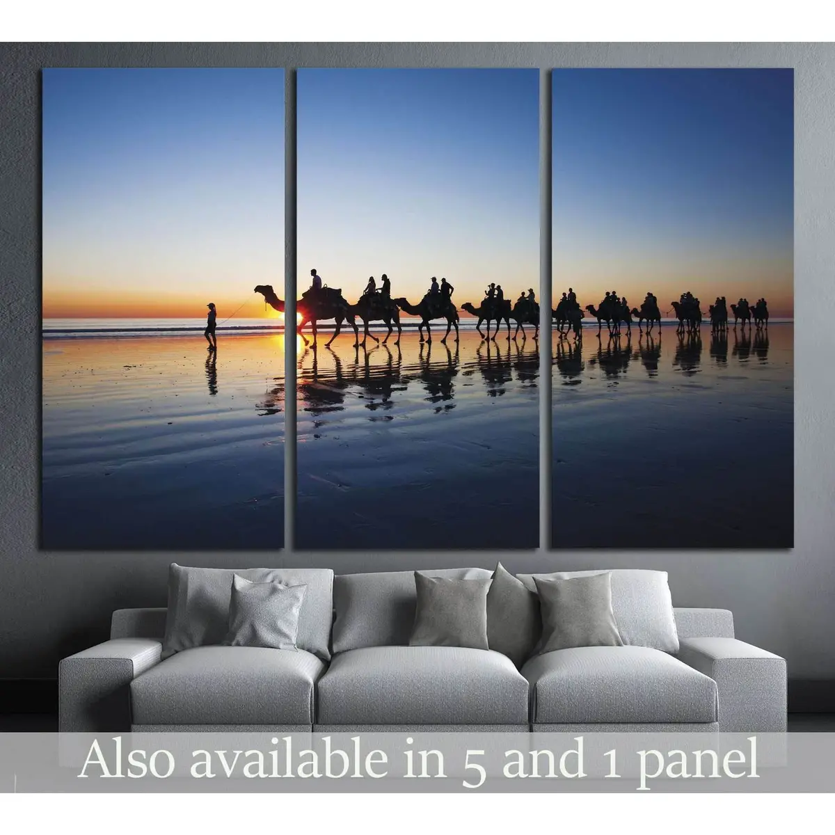Camels Walking On Cable Beach, Broome, Western Australia During Sunset №2381 Ready To Hang Canvas Print 5