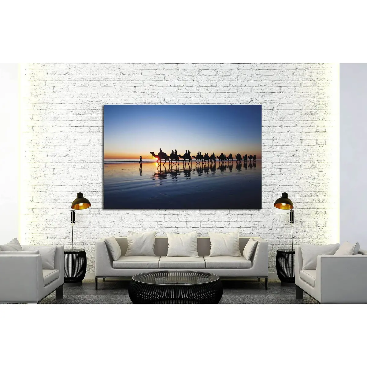 Camels Walking On Cable Beach, Broome, Western Australia During Sunset №2381 Ready To Hang Canvas Print 3