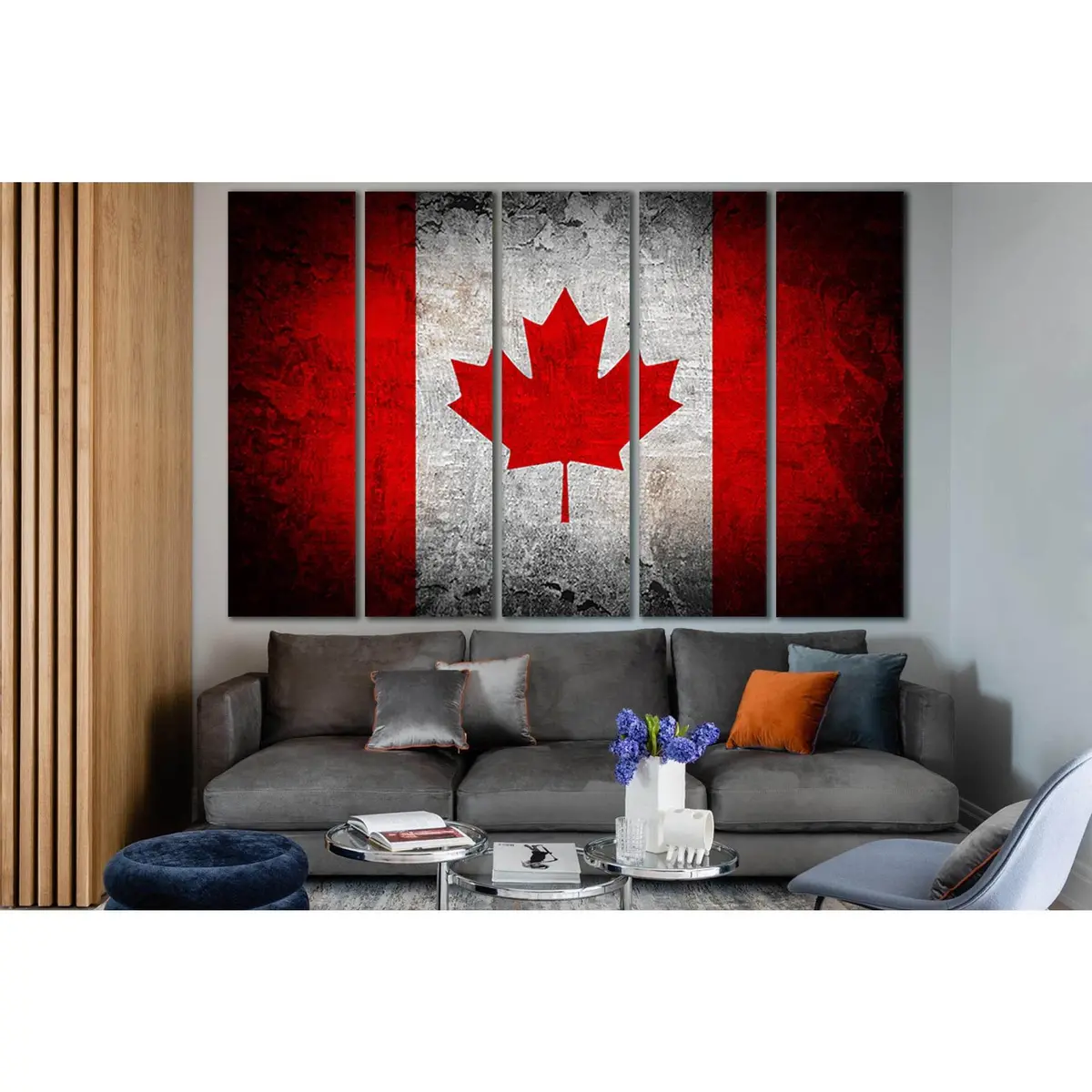 Canadian Flag Canvas Wall Art with Rustic Grunge Texture – Pre-Strung Ready-to-Hang Print - Image 3