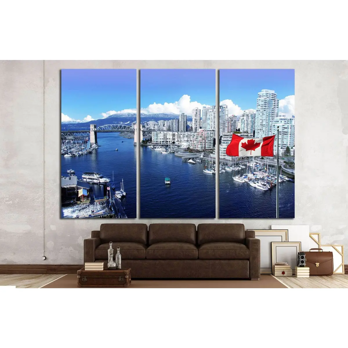 Canadian Flag, False Creek, Burrard Street Bridge, Vancouver, Canada №1269 Ready To Hang Canvas Print 5