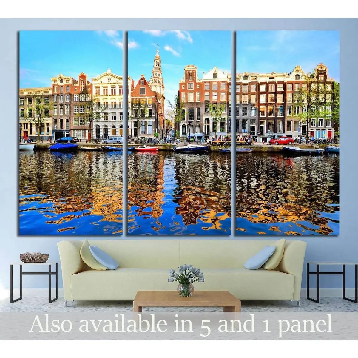 Canal Houses Of Amsterdam At Dusk With Vibrant Reflections, Netherlands №2167 Ready To Hang Canvas Print 5