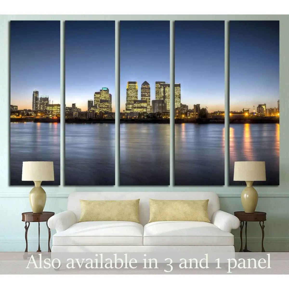 Canary Wharf At Dusk №565 Ready To Hang Canvas Print 1