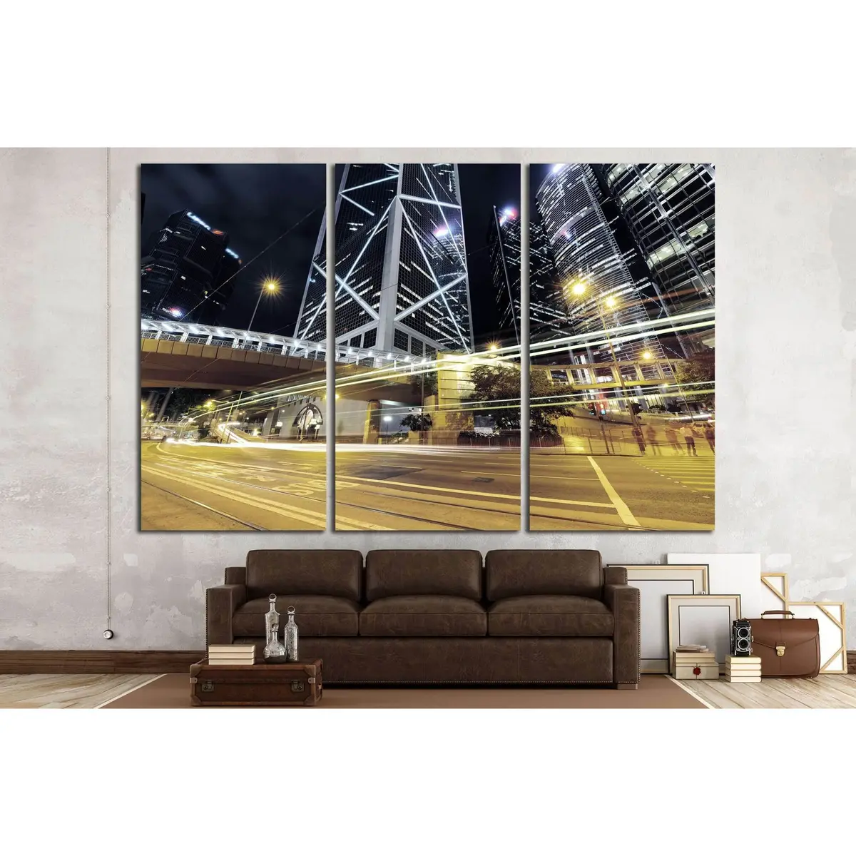 Car Light Trails And Urban Landscape In Hong Kong №2160 Ready To Hang Canvas Print 5