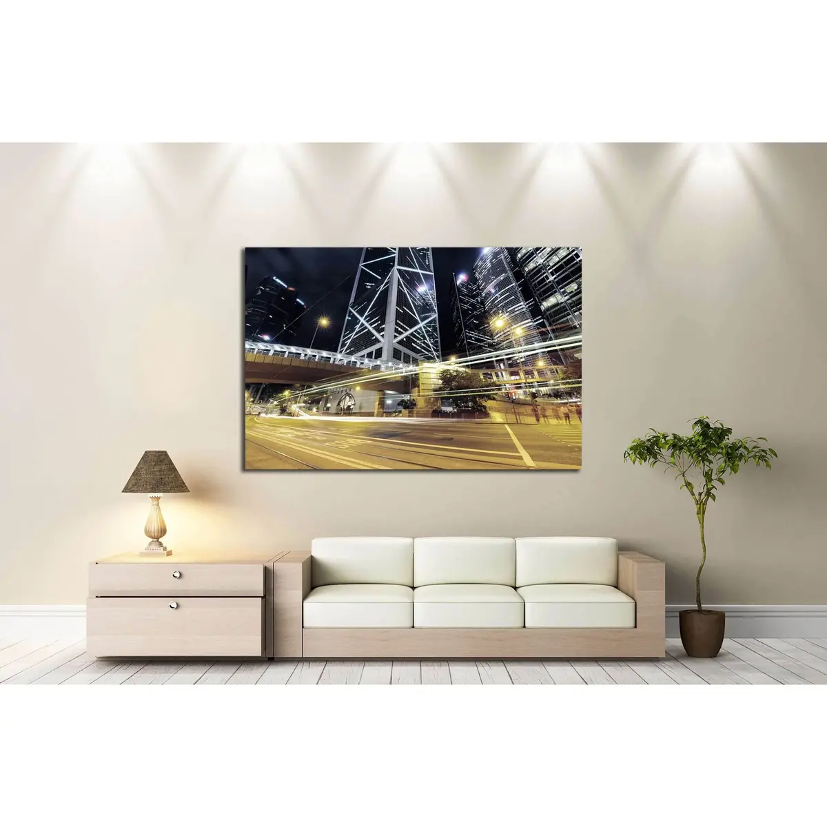 Car Light Trails And Urban Landscape In Hong Kong №2160 Ready To Hang Canvas Print 3