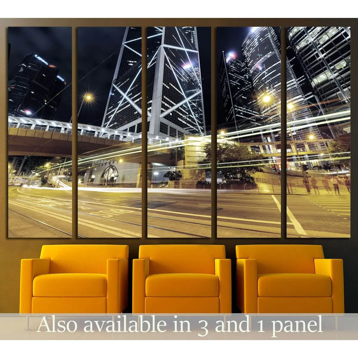 Hong Kong Cityscape Featuring Dynamic Car Light Trails – Ready-to-Hang Canvas Wall Art #2160