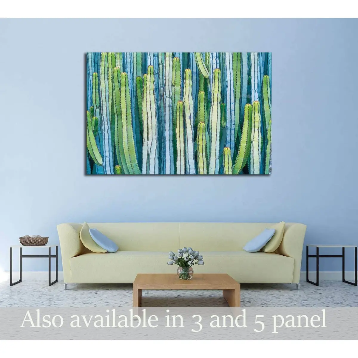Cardon Cactus In Summer With Rich Blue Green And Torqouise Colors №2828 Ready To Hang Canvas Print 1
